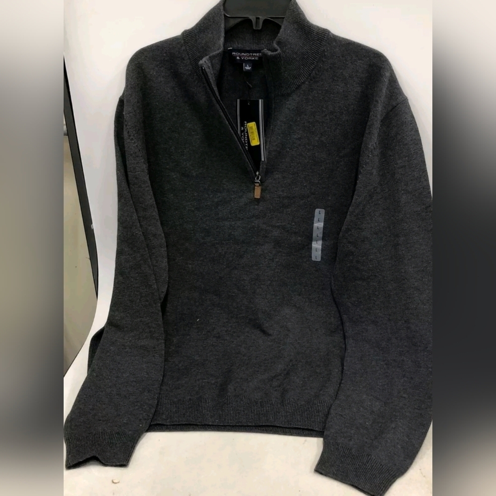NWT Roundtree & Yorke Men's Dark Gray Quarter Zip Sweater Size L MSRP $59.50